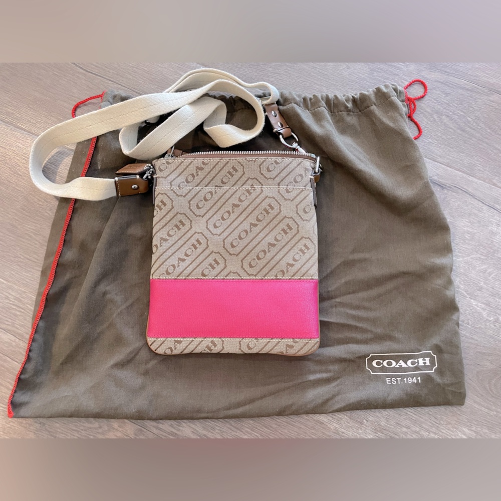 Vintage Coach Monogram Crossbody Purse in Hot Pink